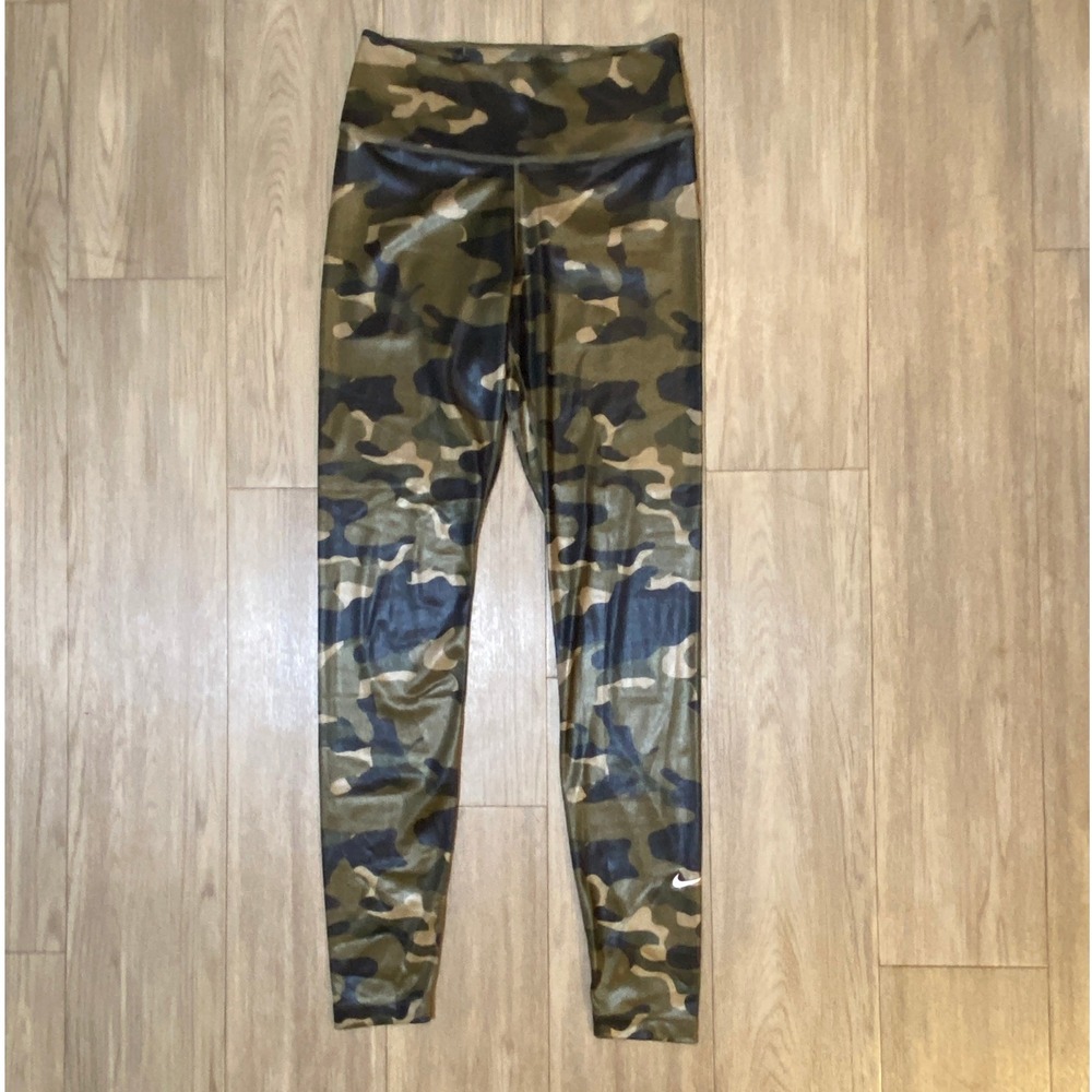 Nike Dri-FIT Women's High Rise Metallic Camo Leggings Army Green Sz Small